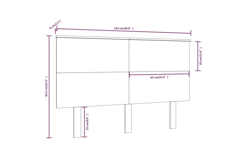 beBasic Sengegavl 124x6x82,5 cm heltre furu - Brun - Sengegavl