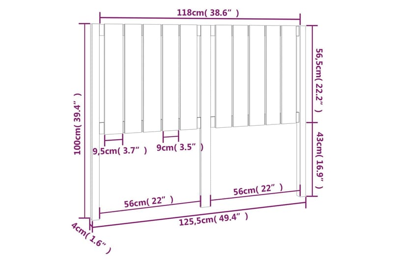 beBasic Sengegavl 125,5x4x100 cm heltre furu - Brun - Sengegavl