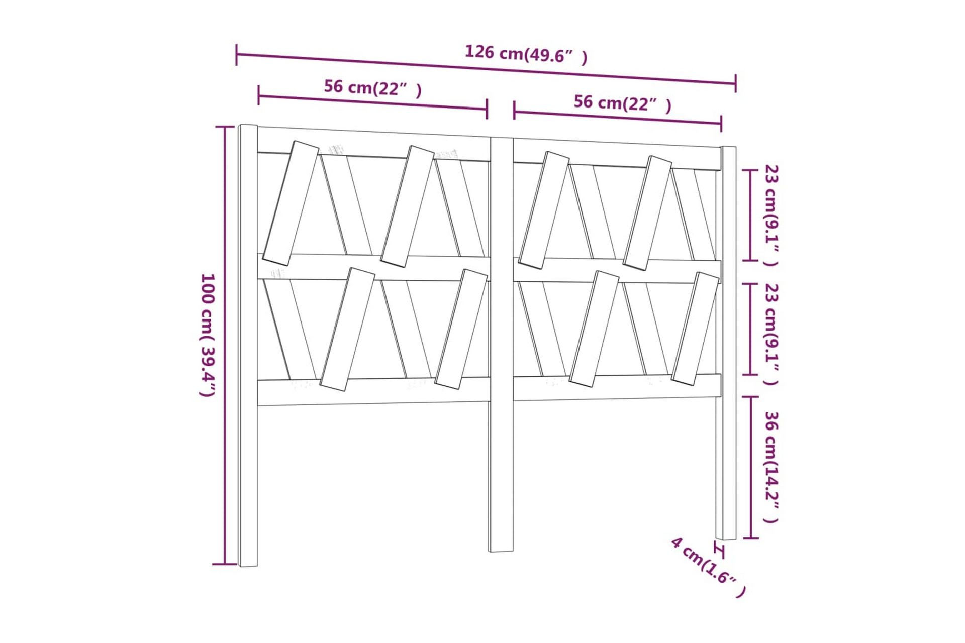 beBasic Sengegavl 126x4x100 cm heltre furu - Brun - Møbler - Senger - Sengetilbehør & sengegavl - Sengegavl