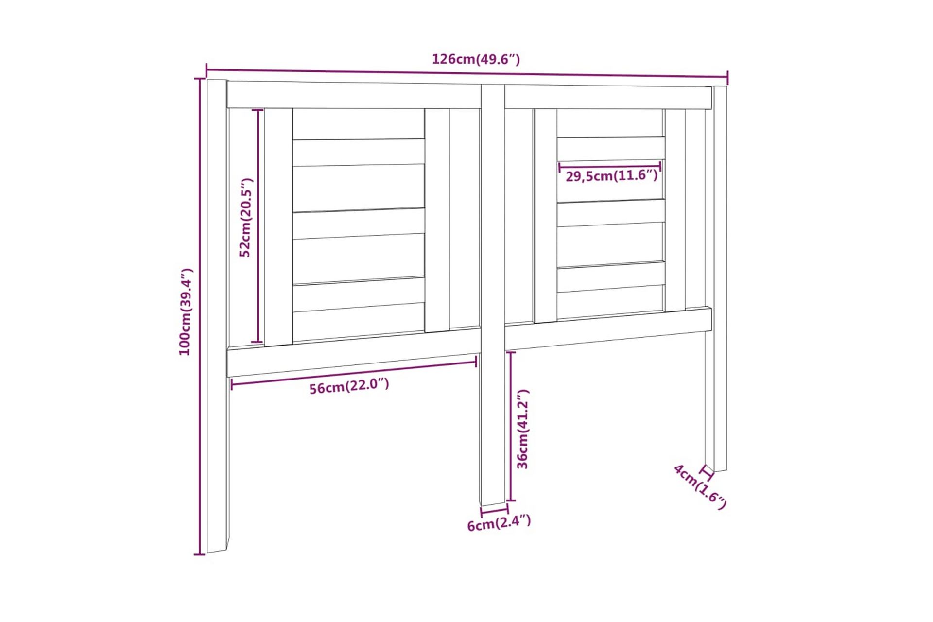 beBasic Sengegavl 126x4x100 cm heltre furu - Brun - Møbler - Senger - Sengetilbehør & sengegavl - Sengegavl