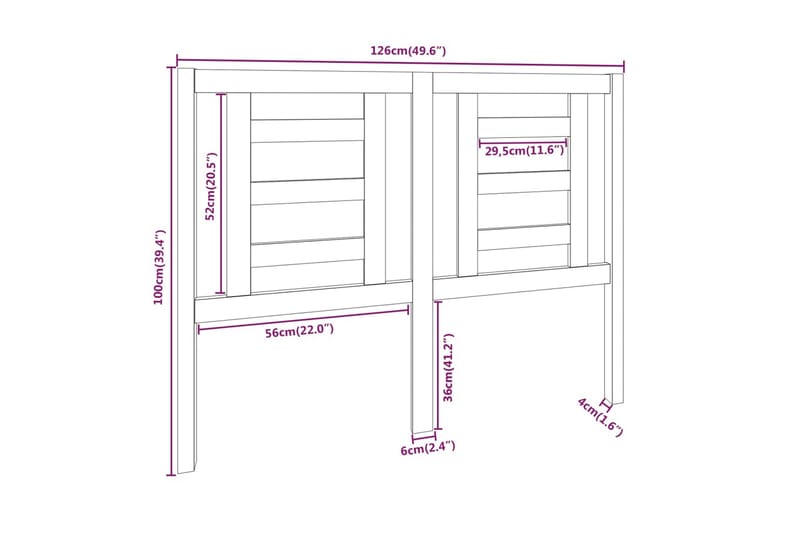 beBasic Sengegavl 126x4x100 cm heltre furu - Brun - Møbler - Senger - Sengetilbehør & sengegavl - Sengegavl