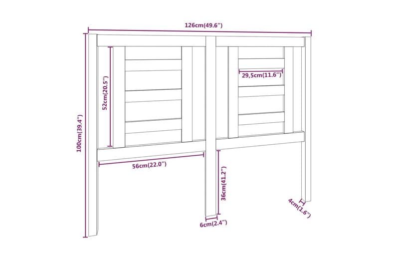 beBasic Sengegavl 126x4x100 cm heltre furu - Brun - Sengegavl