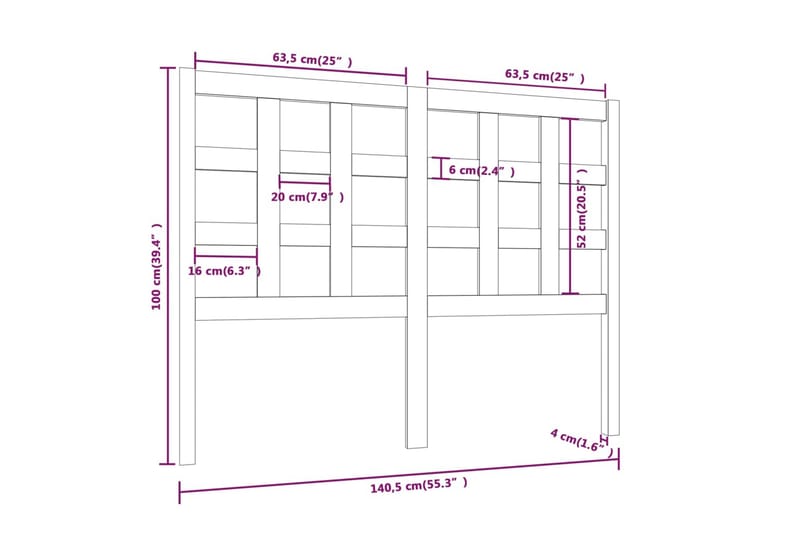 beBasic Sengegavl 140,5x4x100 cm heltre furu - Brun - Sengegavl