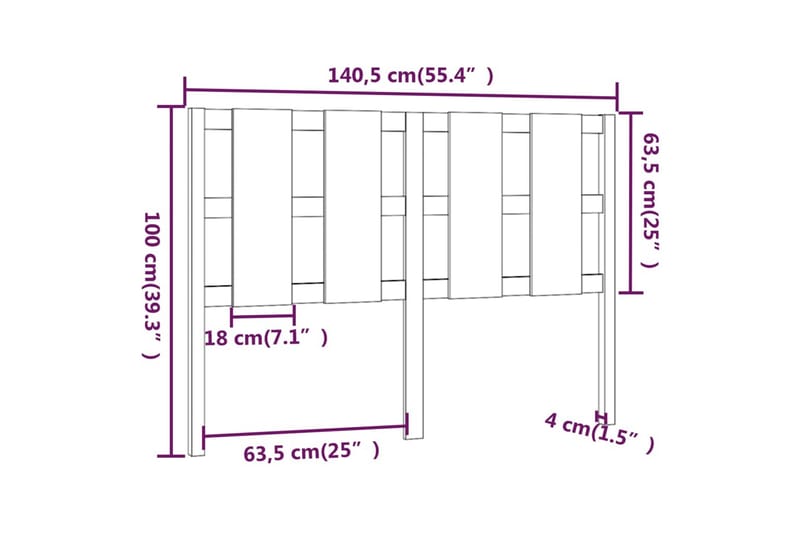 beBasic Sengegavl 140,5x4x100 cm heltre furu - Brun - Sengegavl