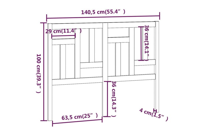 beBasic Sengegavl 140,5x4x100 cm heltre furu - Brun - Møbler - Senger - Sengetilbehør & sengegavl - Sengegavl
