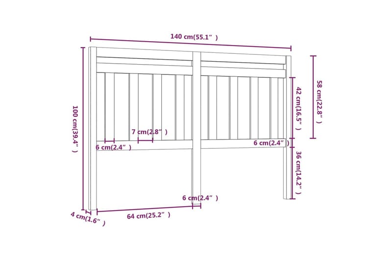 beBasic Sengegavl 140x4x100 cm heltre furu - Brun - Sengegavl