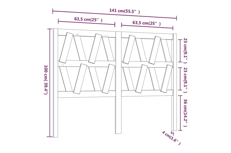 beBasic Sengegavl 141x4x100 cm heltre furu - Brun - Sengegavl