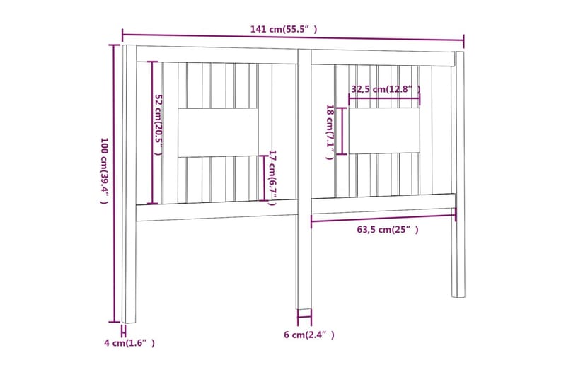 beBasic Sengegavl 141x4x100 cm heltre furu - Brun - Møbler - Senger - Sengetilbehør & sengegavl - Sengegavl