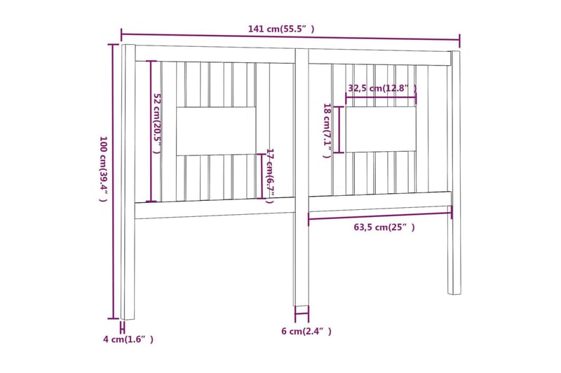 beBasic Sengegavl 141x4x100 cm heltre furu - Brun - Sengegavl