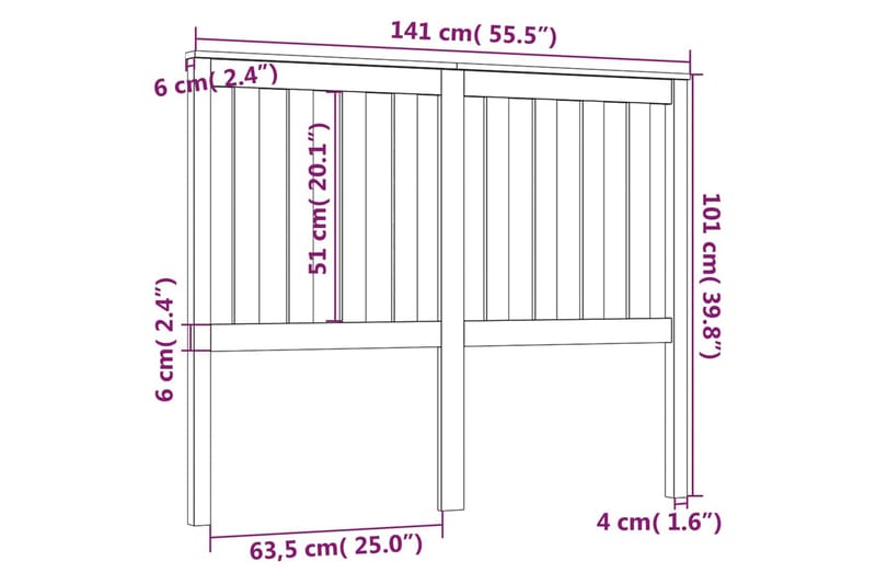 beBasic Sengegavl 141x6x101 cm heltre furu - Brun - Sengegavl