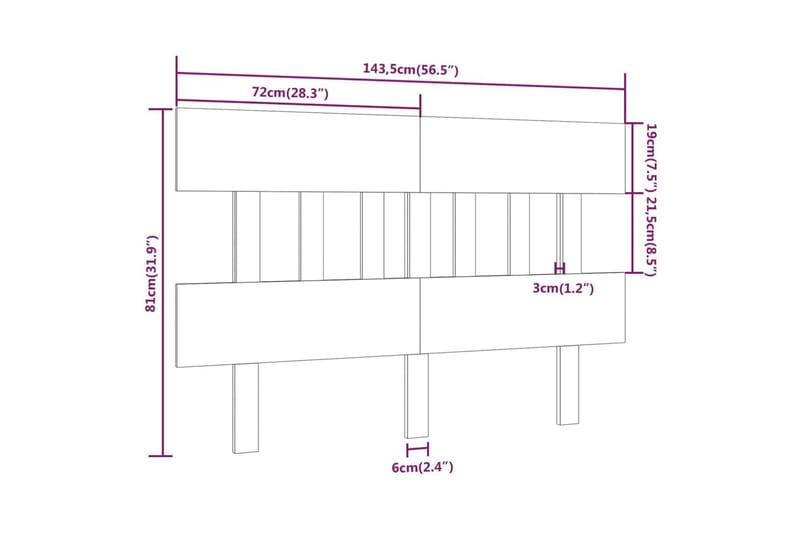 beBasic Sengegavl 143,5x3x81 cm heltre furu - Brun - Sengegavl