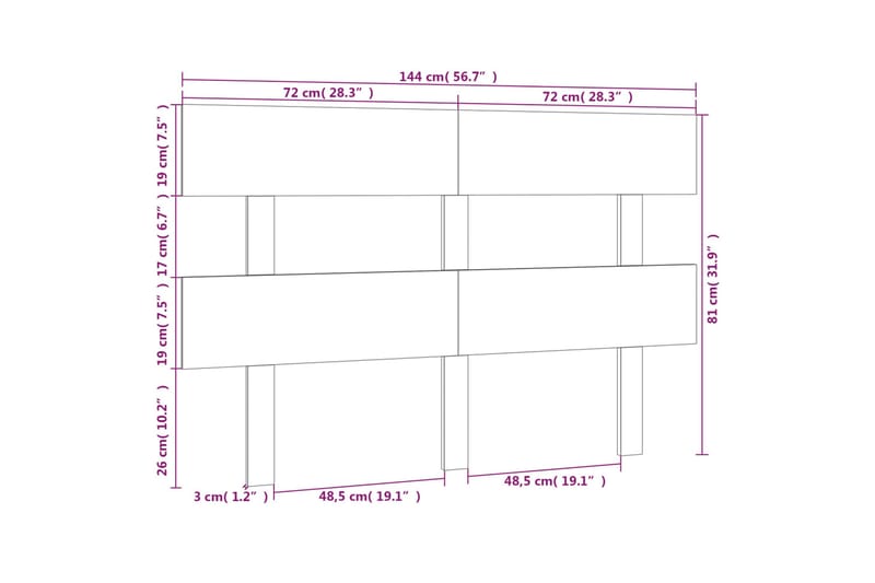 beBasic Sengegavl 144x3x81 cm heltre furu - Brun - Sengegavl