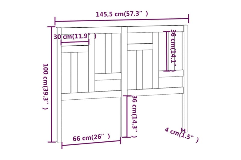 beBasic Sengegavl 145,5x4x100 cm heltre furu - Brun - Sengegavl