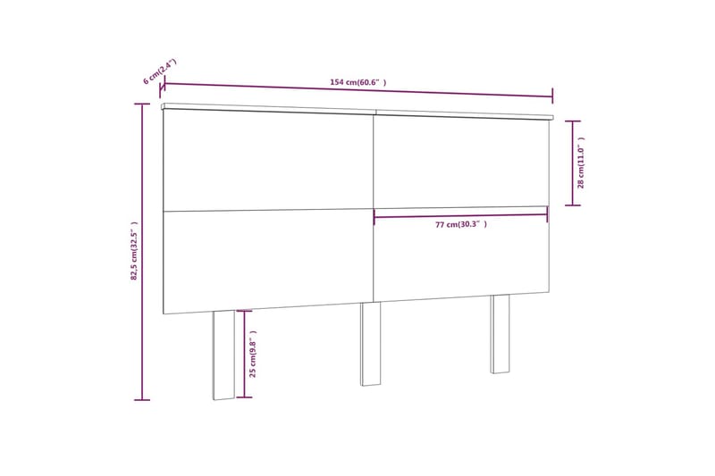 beBasic Sengegavl 154x6x82,5 cm heltre furu - Brun - Sengegavl