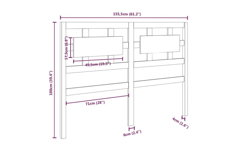 beBasic Sengegavl 155,5x4x100 cm heltre furu - Brun - Sengegavl