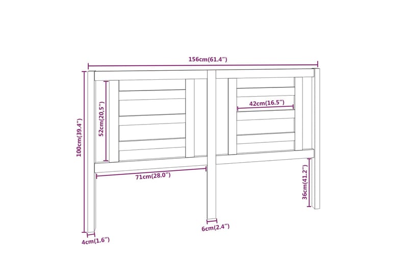 beBasic Sengegavl 156x4x100 cm heltre furu - Brun - Sengegavl