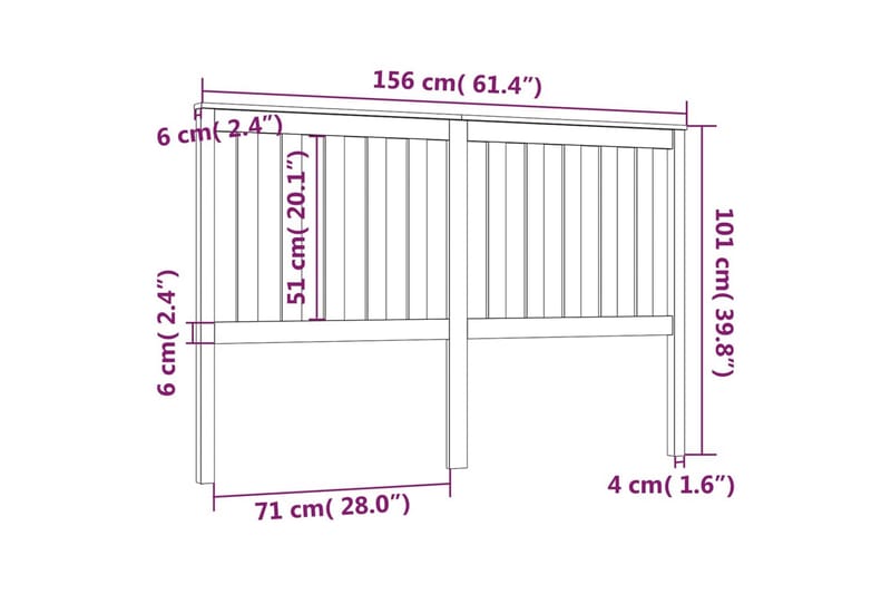 beBasic Sengegavl 156x6x101 cm heltre furu - Brun - Møbler - Senger - Sengetilbehør & sengegavl - Sengegavl
