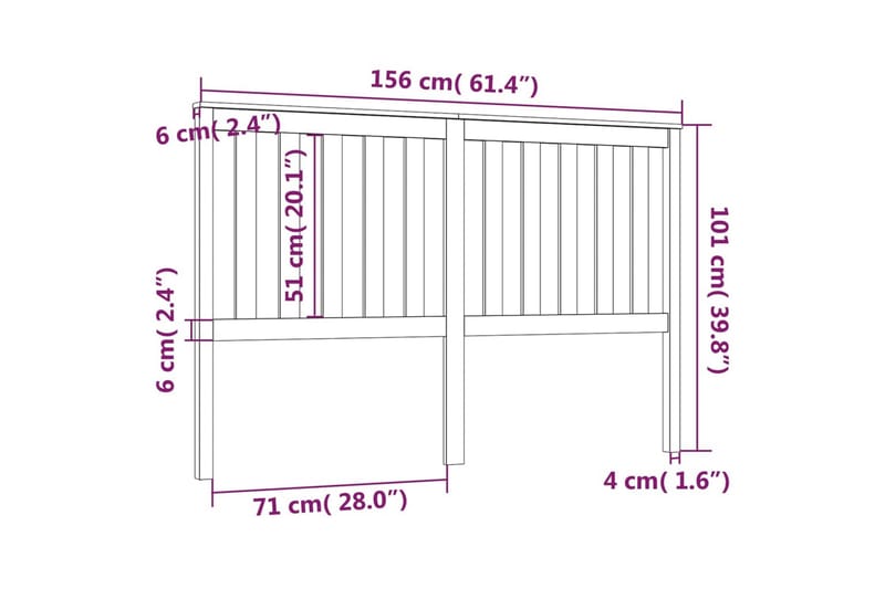 beBasic Sengegavl 156x6x101 cm heltre furu - Brun - Sengegavl