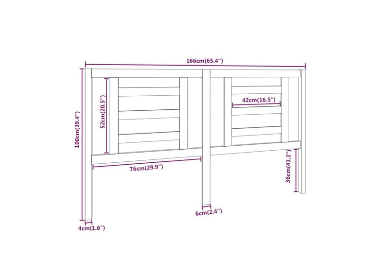 beBasic Sengegavl 166x4x100 cm heltre furu - Brun - Sengegavl