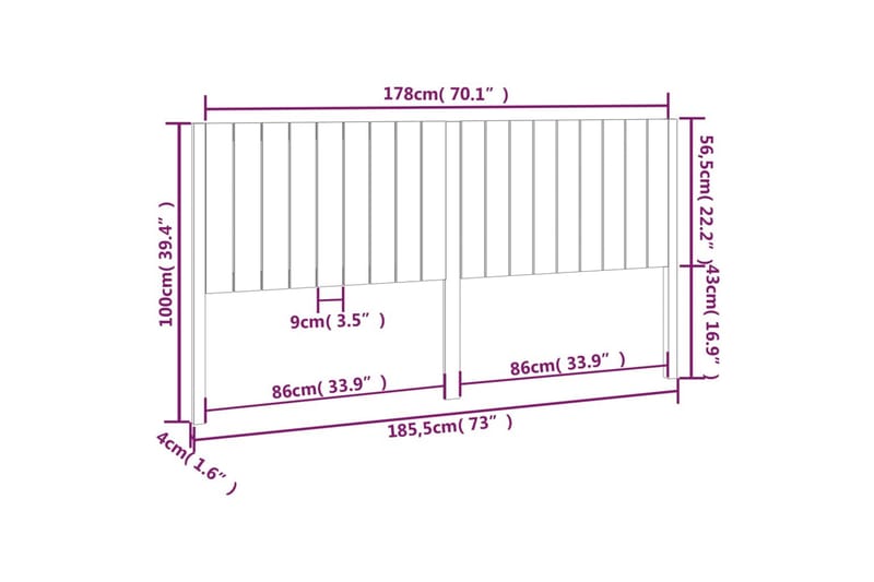 beBasic Sengegavl 185,5x4x100 cm heltre furu - Møbler - Senger - Sengetilbehør & sengegavl - Sengegavl