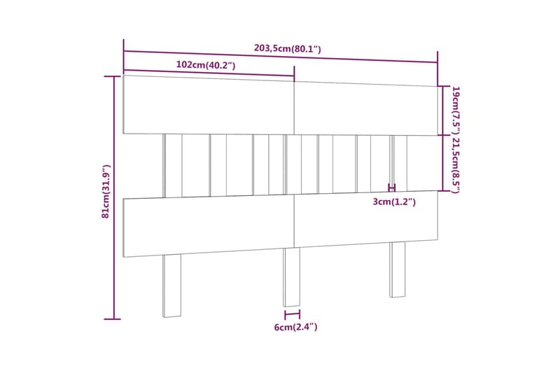 beBasic Sengegavl 203,5x3x81 cm heltre furu - Brun - Sengegavl