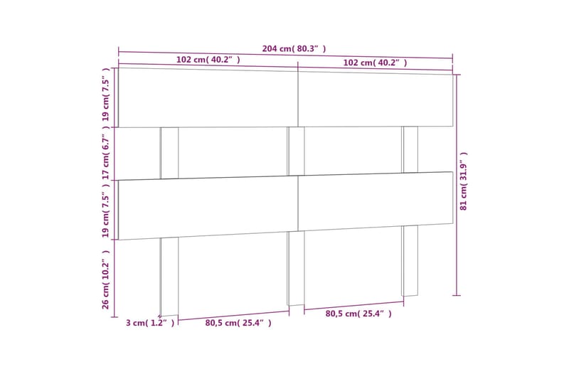 beBasic Sengegavl 204x3x81 cm heltre furu - Brun - Sengegavl