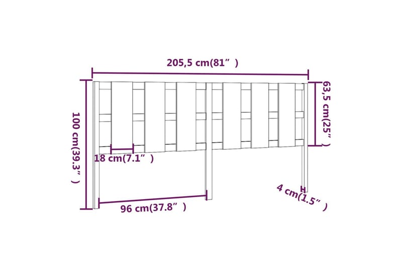 beBasic Sengegavl 205,5x4x100 cm heltre furu - Brun - Sengegavl