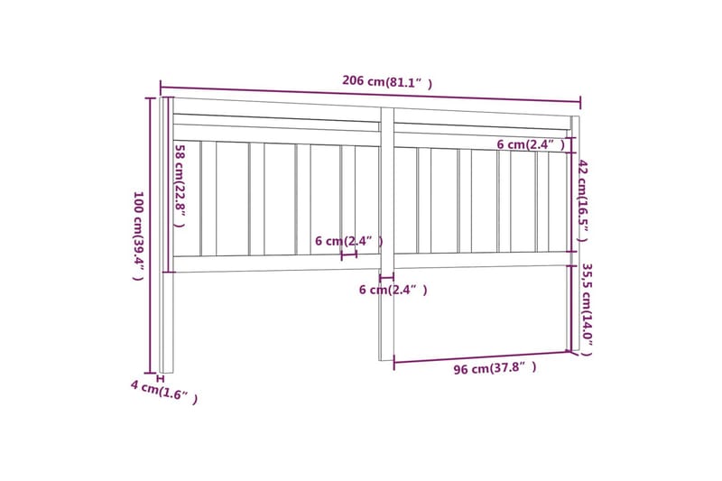 beBasic Sengegavl 206x4x100 cm heltre furu - Brun - Sengegavl