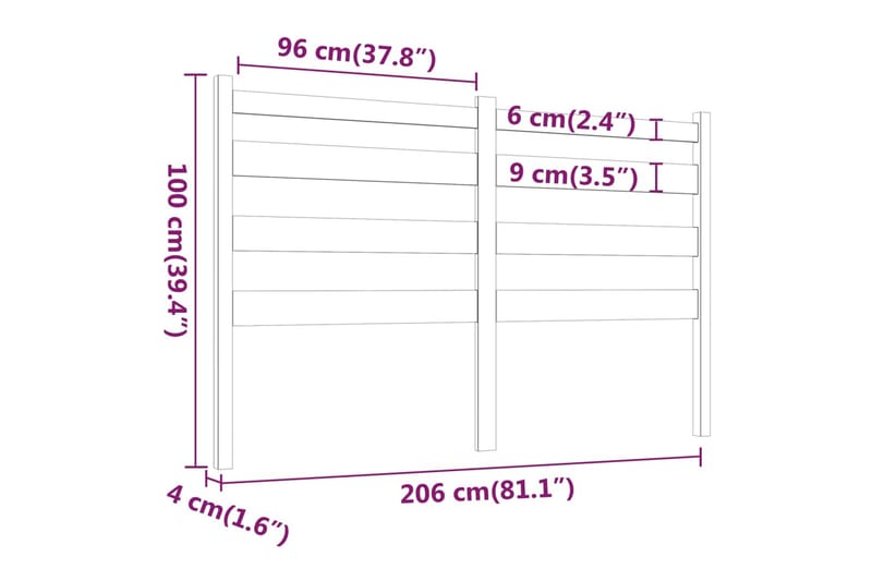 beBasic Sengegavl 206x4x100 cm heltre furu - Brun - Sengegavl