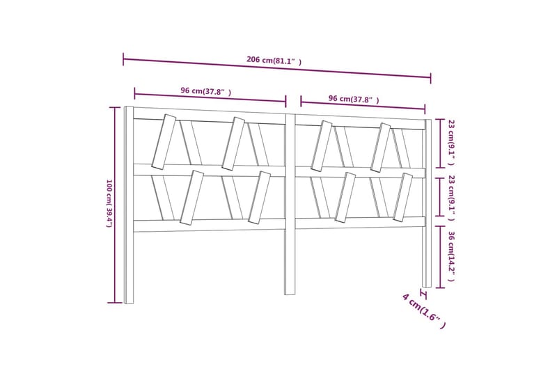 beBasic Sengegavl 206x4x100 cm heltre furu - Brun - Sengegavl