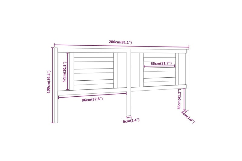 beBasic Sengegavl 206x4x100 cm heltre furu - Brun - Sengegavl