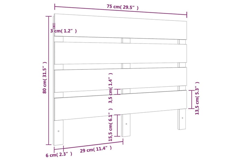 beBasic Sengegavl 75x3x80 cm heltre furu - Brun - Sengegavl