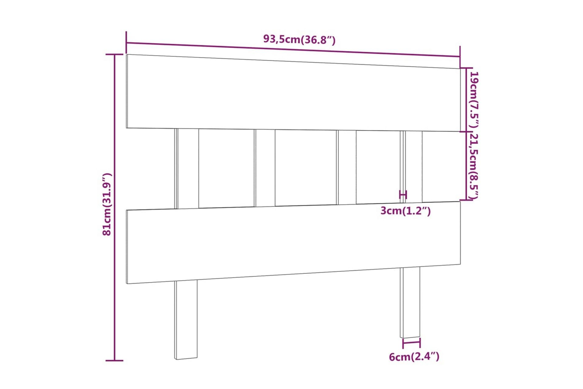 beBasic Sengegavl 93,5x3x81 cm heltre furu - Brun - Møbler - Senger - Sengetilbehør & sengegavl - Sengegavl