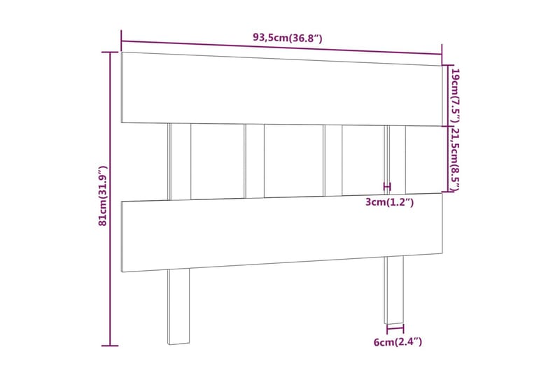 beBasic Sengegavl 93,5x3x81 cm heltre furu - Brun - Sengegavl