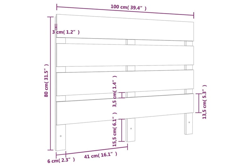 beBasic Sengegavl grå 100x3x80 cm heltre furu - GrÃ¥ - Sengegavl