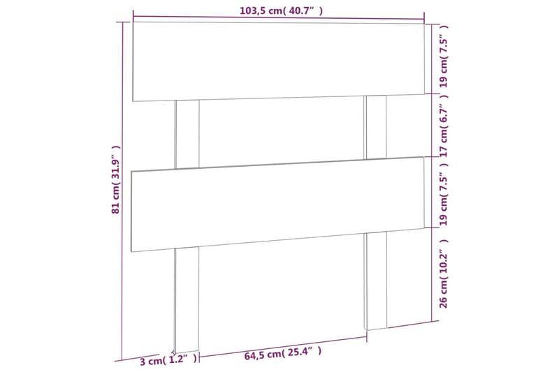 beBasic Sengegavl grå 103,5x3x81 cm heltre furu - GrÃ¥ - Møbler - Senger - Sengetilbehør & sengegavl - Sengegavl