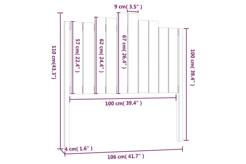 beBasic Sengegavl grå 106x4x110 cm heltre furu - GrÃ¥ - Sengegavl