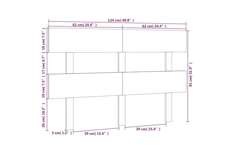 beBasic Sengegavl grå 124x3x81 cm heltre furu - GrÃ¥ - Møbler - Senger - Sengetilbehør & sengegavl - Sengegavl