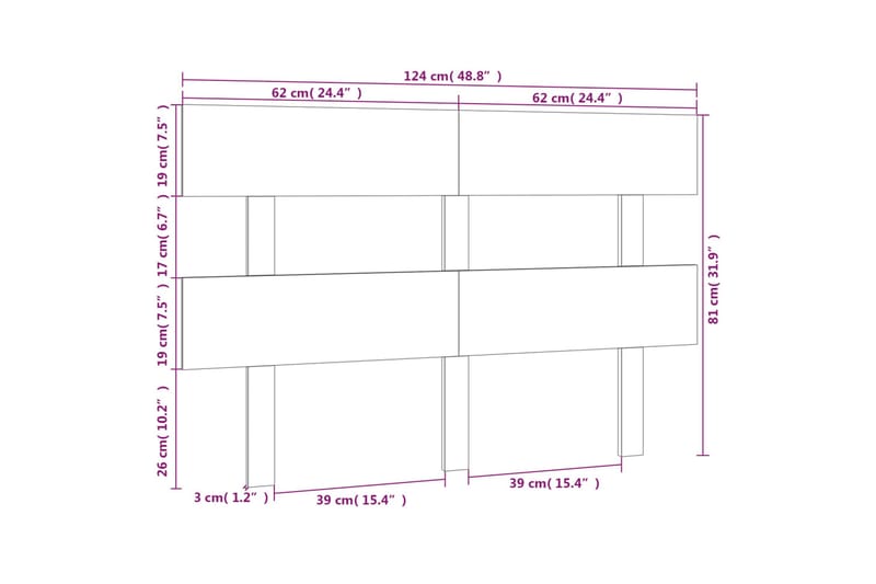 beBasic Sengegavl grå 124x3x81 cm heltre furu - GrÃ¥ - Sengegavl