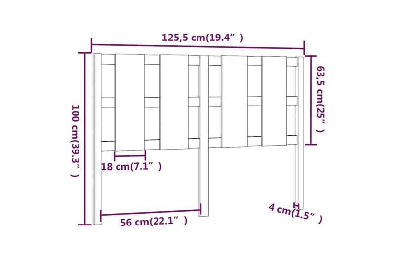 beBasic Sengegavl grå 125,5x4x100 cm heltre furu - GrÃ¥ - Sengegavl