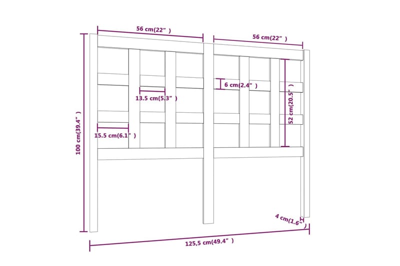 beBasic Sengegavl grå 125,5x4x100 cm heltre furu - GrÃ¥ - Møbler - Senger - Sengetilbehør & sengegavl - Sengegavl