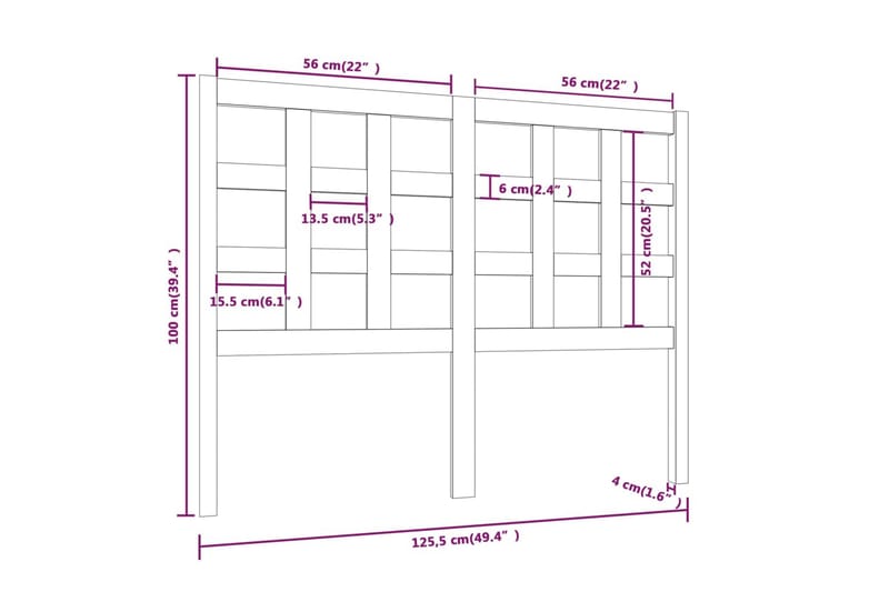 beBasic Sengegavl grå 125,5x4x100 cm heltre furu - GrÃ¥ - Sengegavl