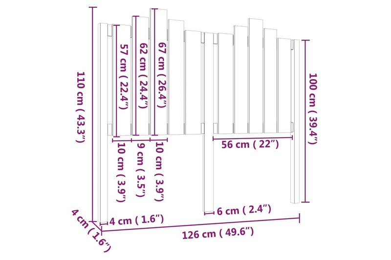 beBasic Sengegavl grå 126x4x110 cm heltre furu - GrÃ¥ - Sengegavl