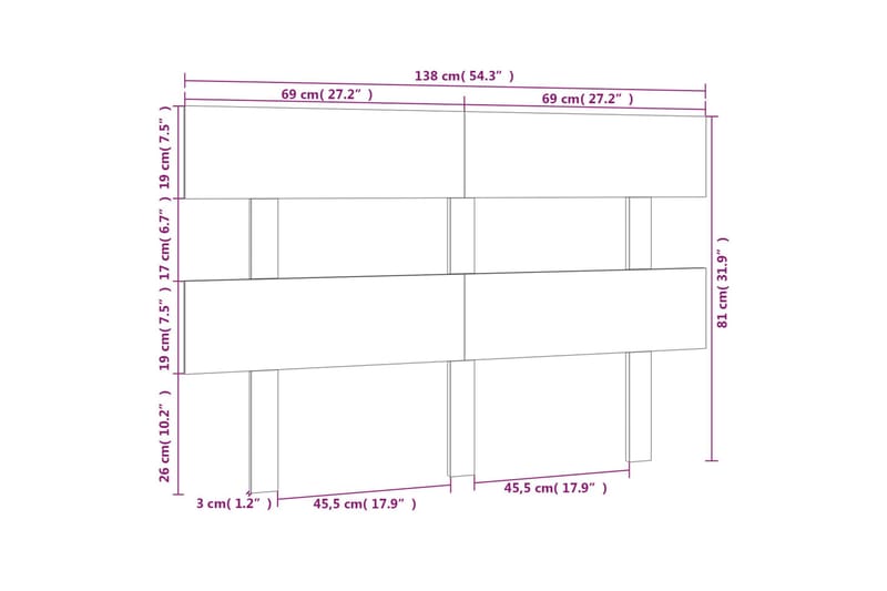 beBasic Sengegavl grå 138x3x81 cm heltre furu - GrÃ¥ - Sengegavl