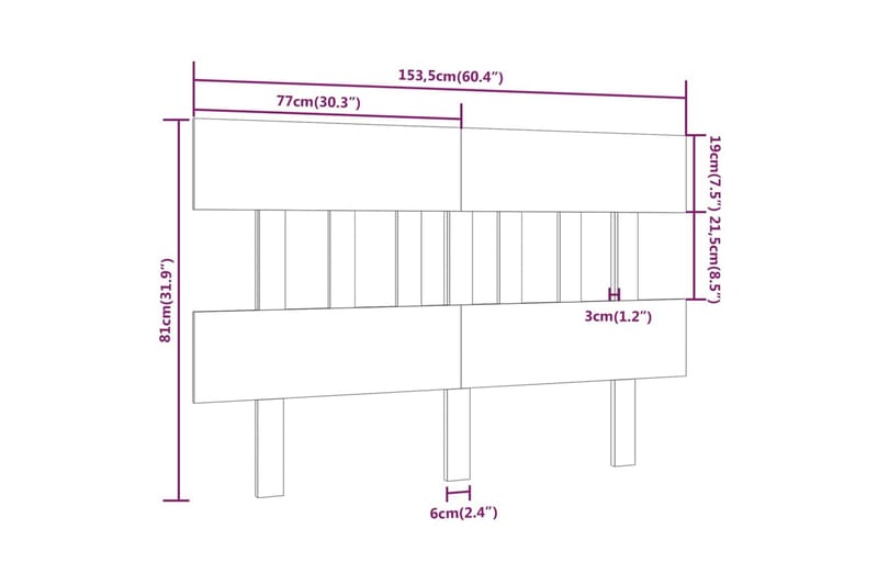 beBasic Sengegavl grå 153,5x3x81 cm heltre furu - GrÃ¥ - Sengegavl