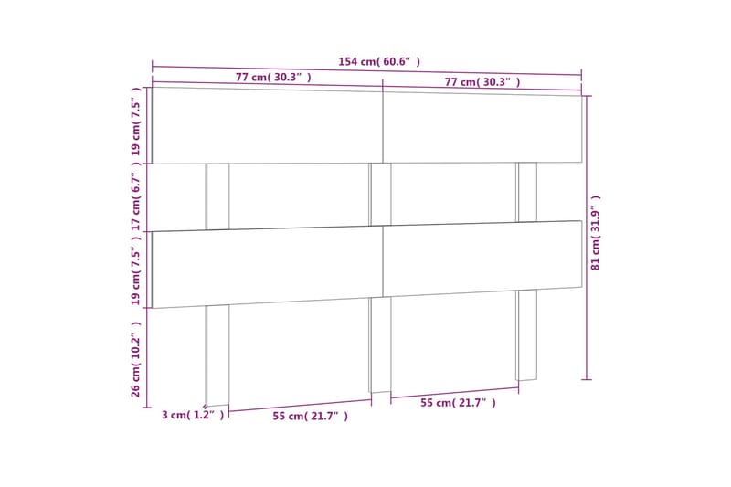 beBasic Sengegavl grå 154x3x81 cm heltre furu - GrÃ¥ - Sengegavl