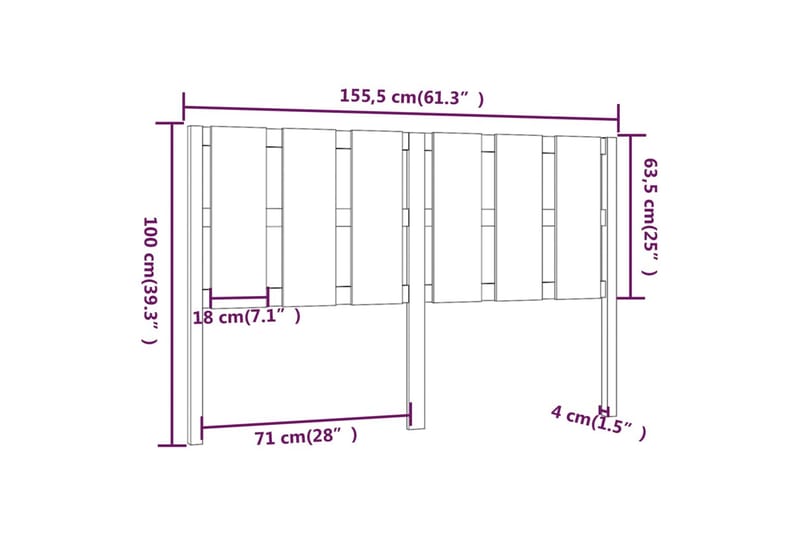 beBasic Sengegavl grå 155,5x4x100 cm heltre furu - GrÃ¥ - Sengegavl