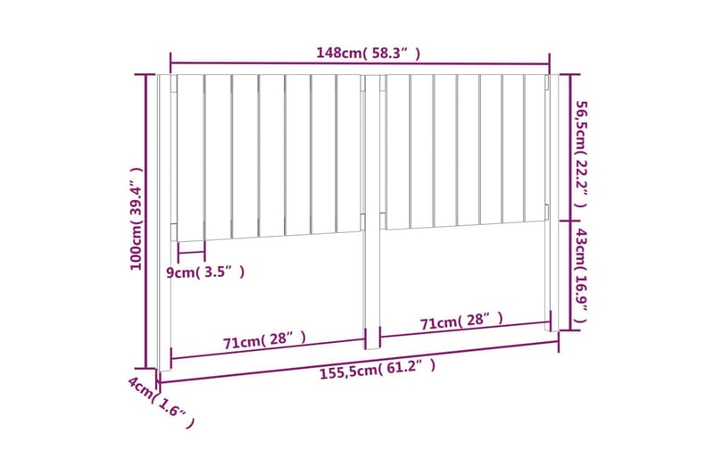 beBasic Sengegavl grå 155,5x4x100 cm heltre furu - GrÃ¥ - Møbler - Senger - Sengetilbehør & sengegavl - Sengegavl