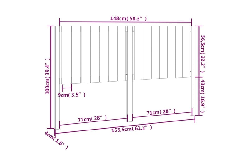 beBasic Sengegavl grå 155,5x4x100 cm heltre furu - GrÃ¥ - Sengegavl