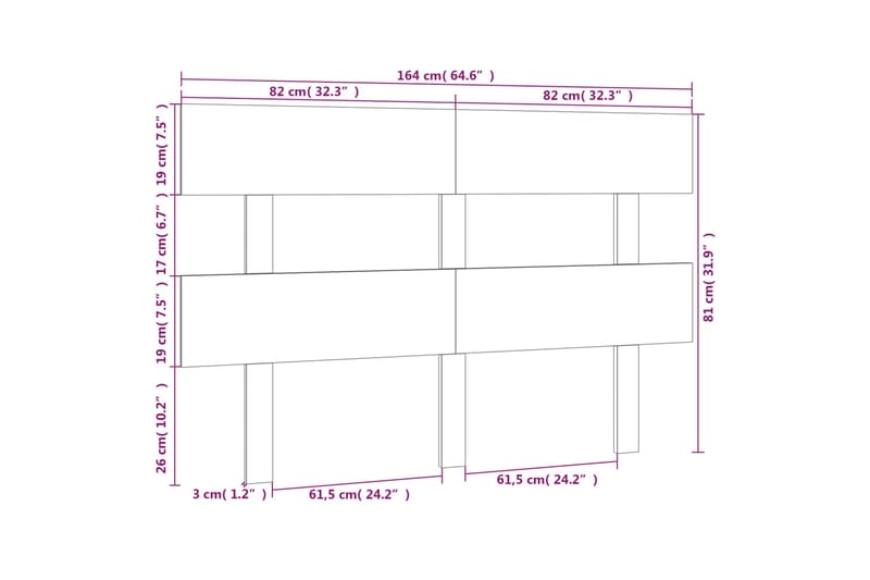 beBasic Sengegavl grå 164x3x81 cm heltre furu - GrÃ¥ - Sengegavl